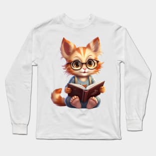 Cat with Book Long Sleeve T-Shirt